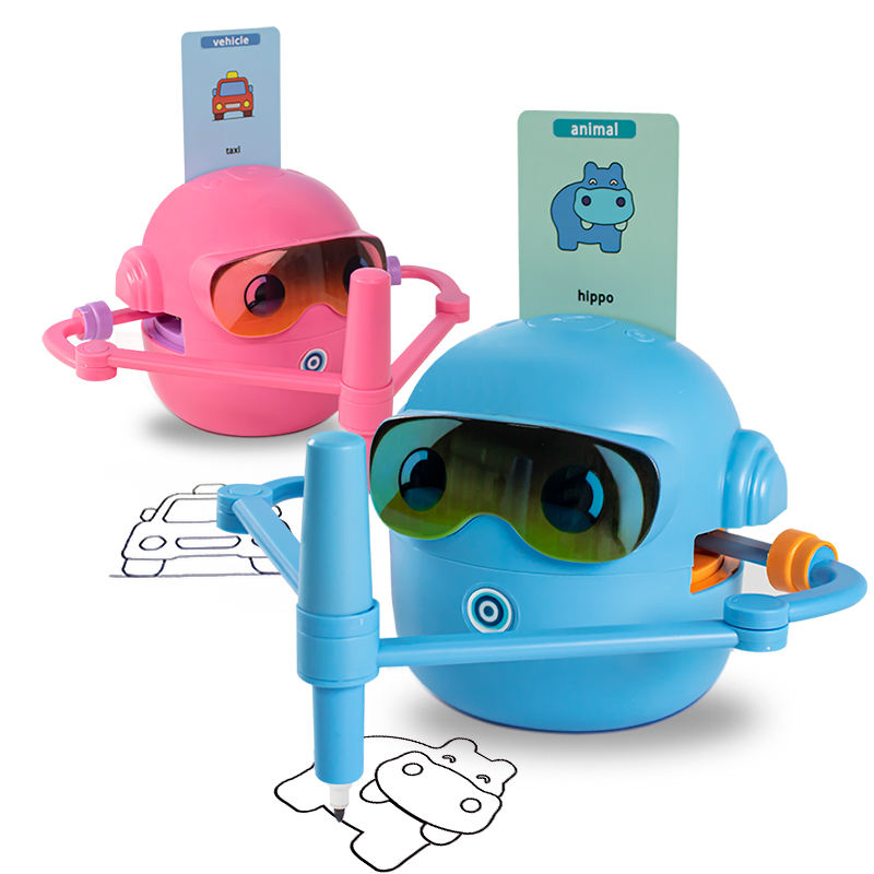 Montessori Inspired Drawing Robot, Interactive Painting Learning Toy with 100 Cards