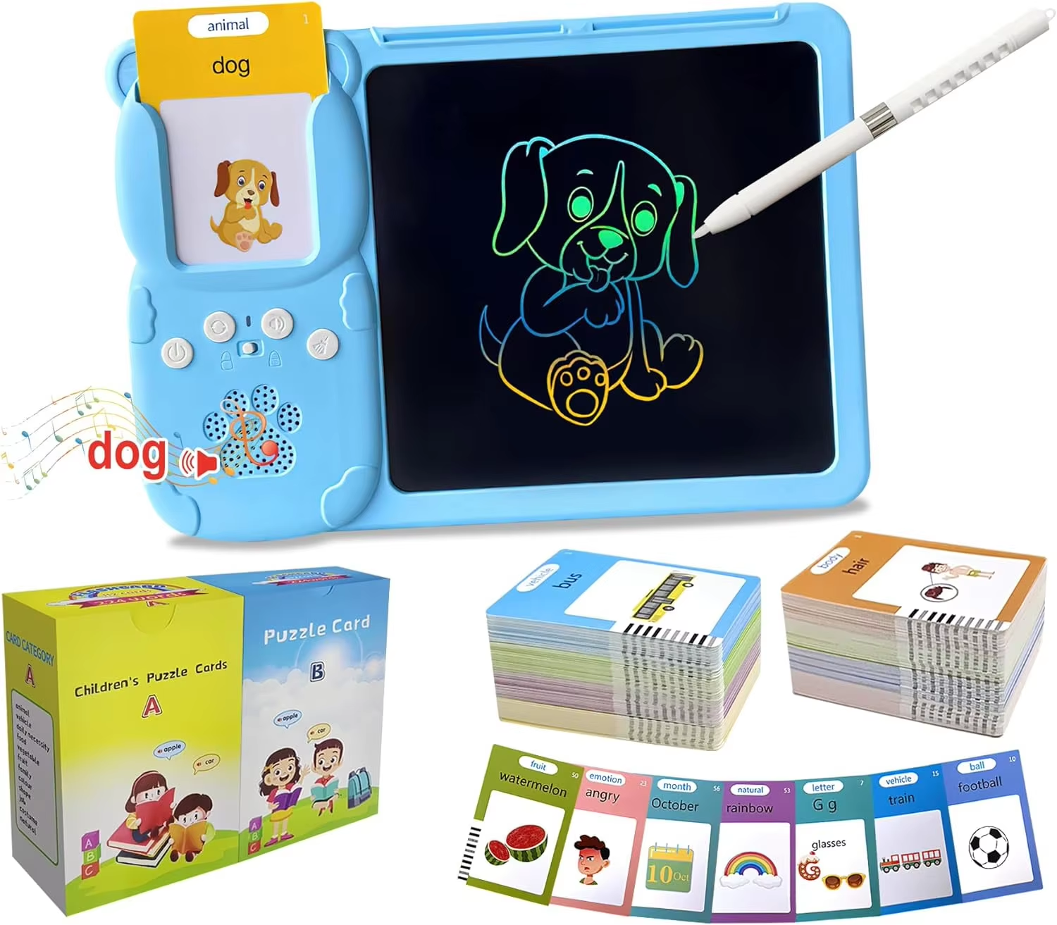 Flash Card Writing Tablet for Girls 2-6 Years Drawing Learning Toy for Toddler Speech Practice Alphabet Number Sensory Therapy