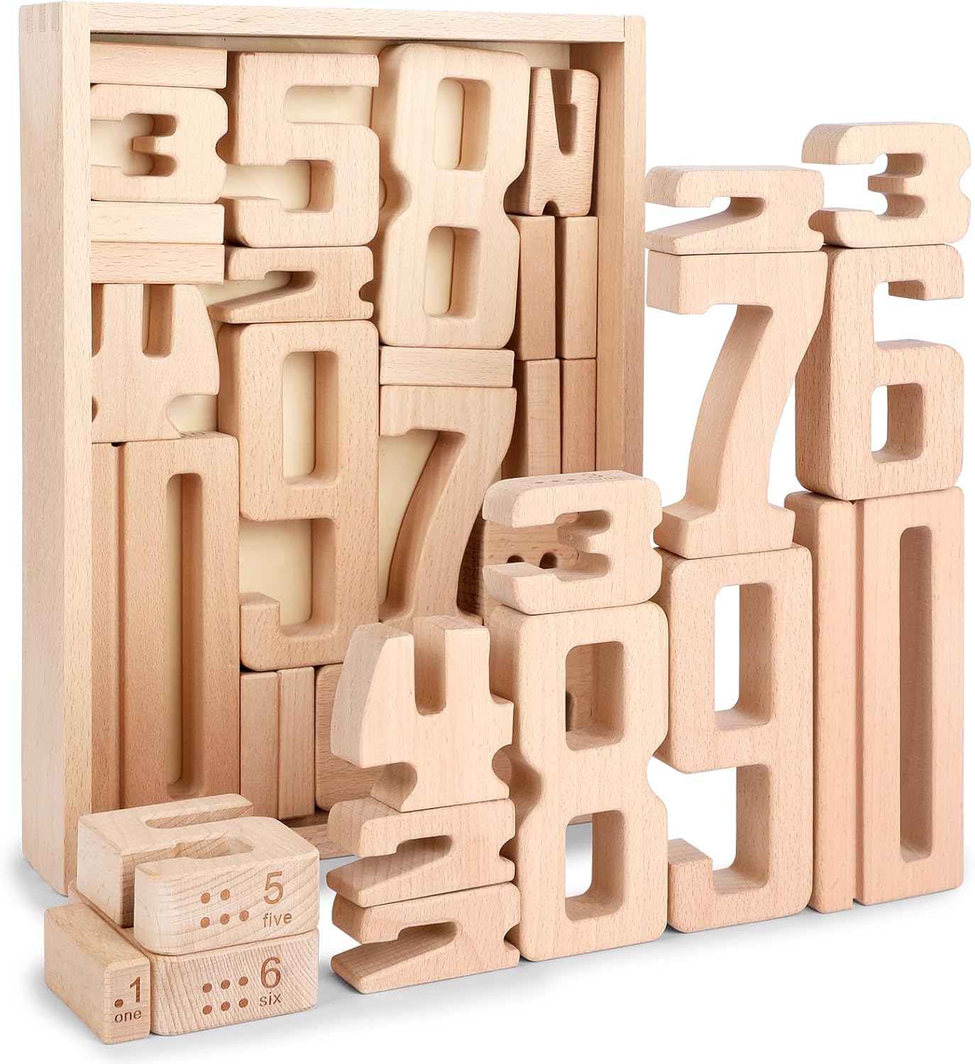 Wooden Number Building Blocks Large Digit 1-10 32 Pcs Educational Math Toys for Kids &amp; Toddlers 3+ Years