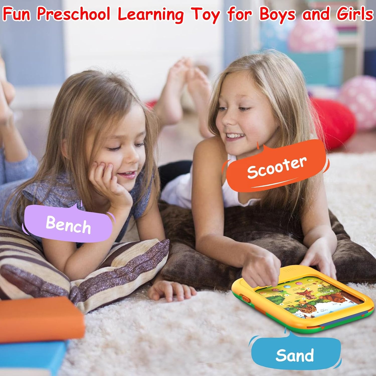Kids Tablet Educational Learning Pad Montessori Toy for Kids 3-5 To Learn Alphabets, Numbers, Foods, Time, Music, Vehicles