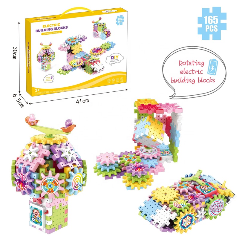 Samtoy Educative Creative Kids Rotating Mechanical Variable Puzzle Electric Gear Building Block Gears Sets Block Toys for Kids