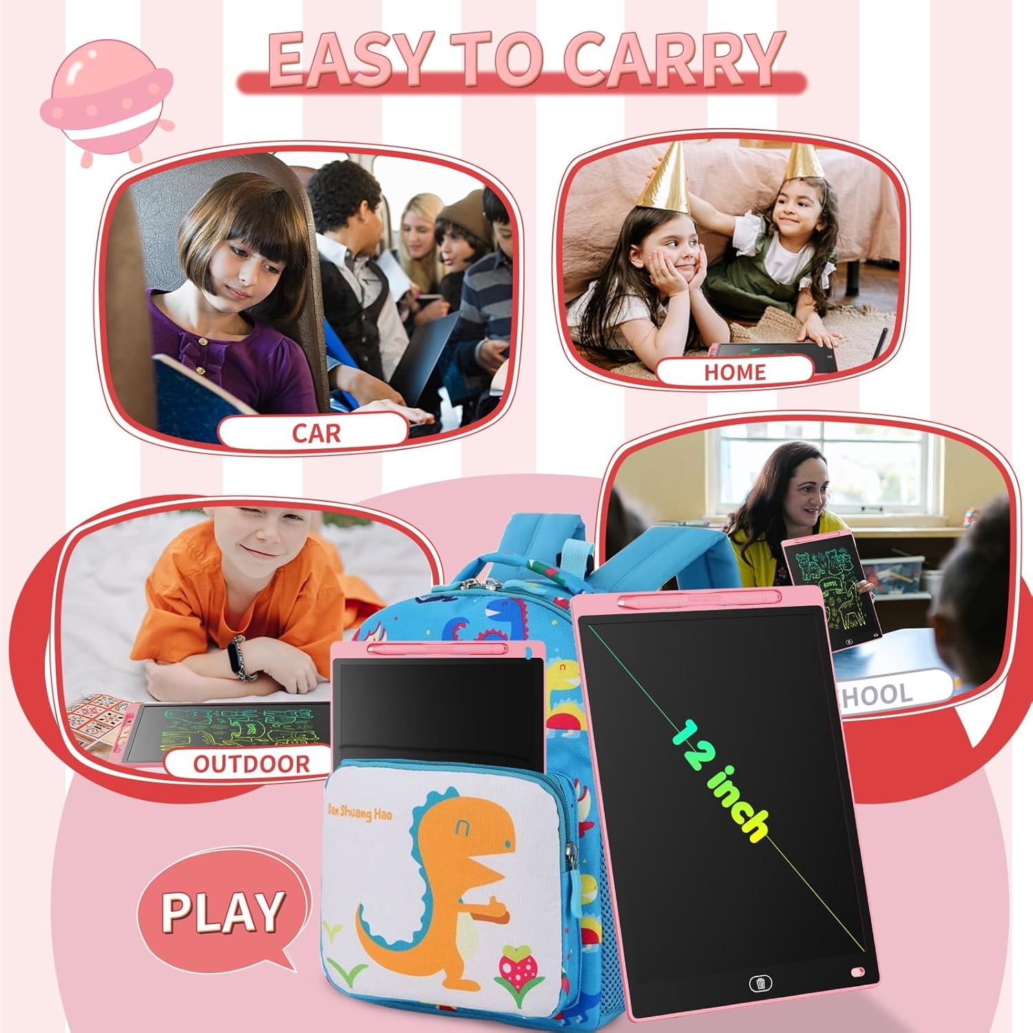 LCD Writing Tablet 8.5-Inch Portable Lightweight Waterproof Toddler Learning Electronic Drawing Pad (Pink Blue)