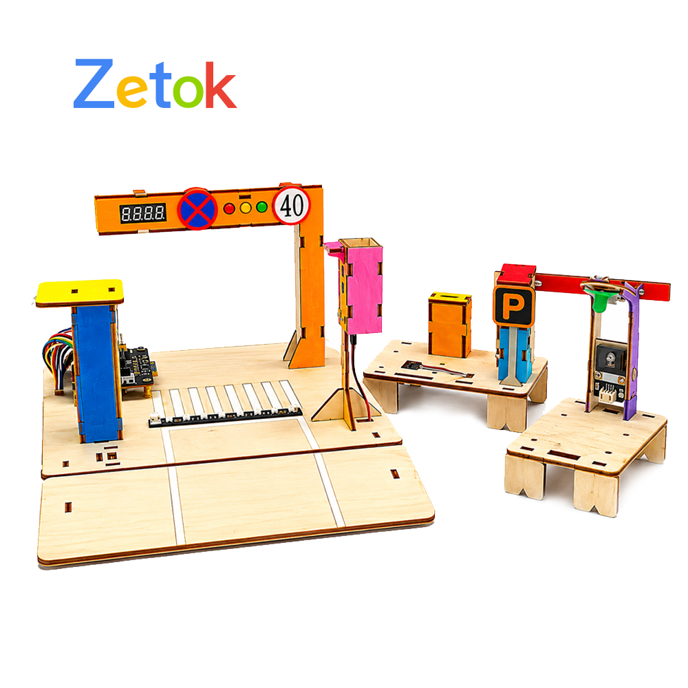 Zetok Programming Education for Intelligent Transport Starter Kit 3D Wooden Puzzles Electronic Blocks Model Building Stem