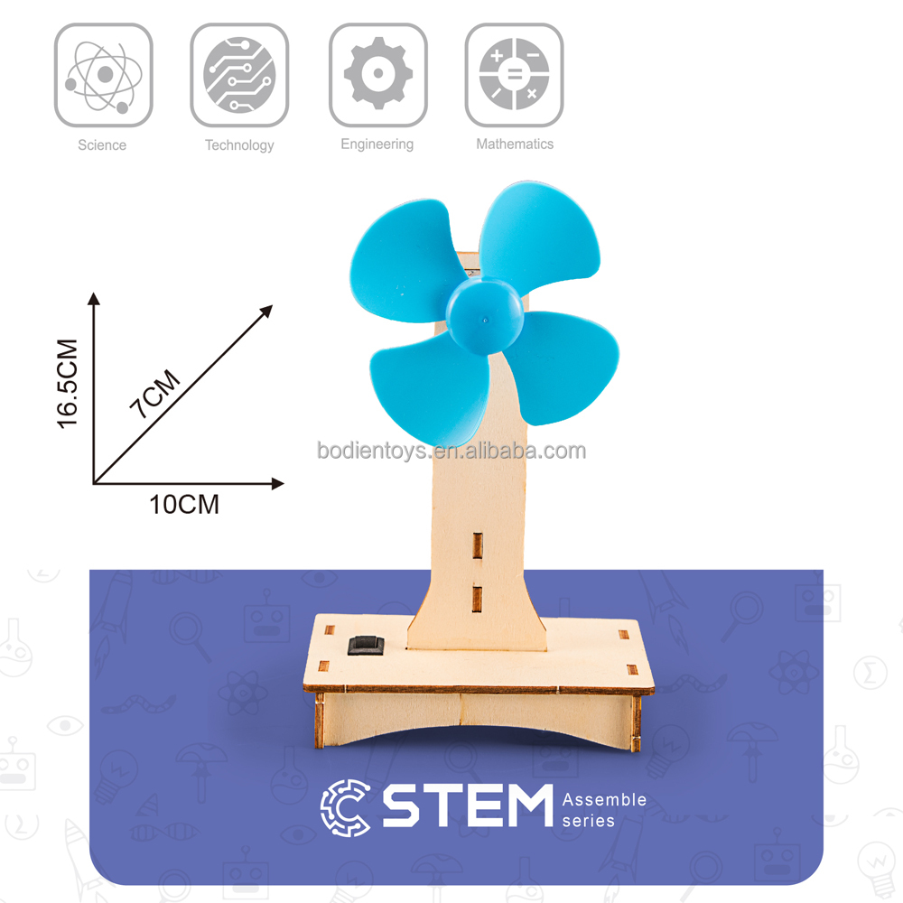 Hot Selling DIY Electric Fan Science Model Kit Wooden Puzzle Toys with Geometric Shape and AA Battery for Kids Educational Sets