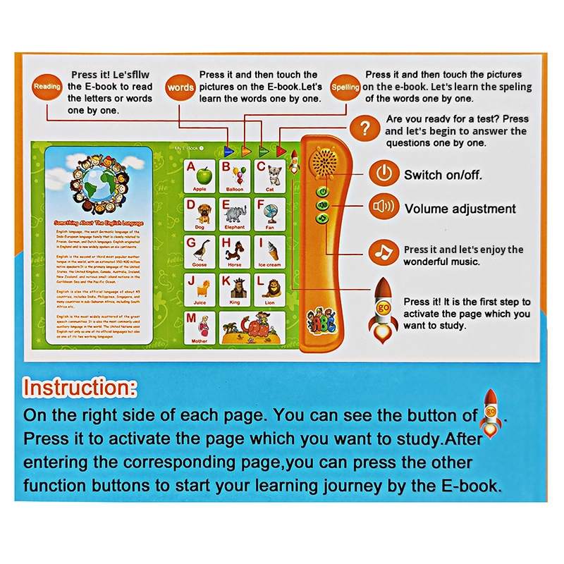 Children's Musical Electronic Book Learning Toy-Early Education Smart Plastic Toy with Alkaline AA Battery for 5-7 Years Old