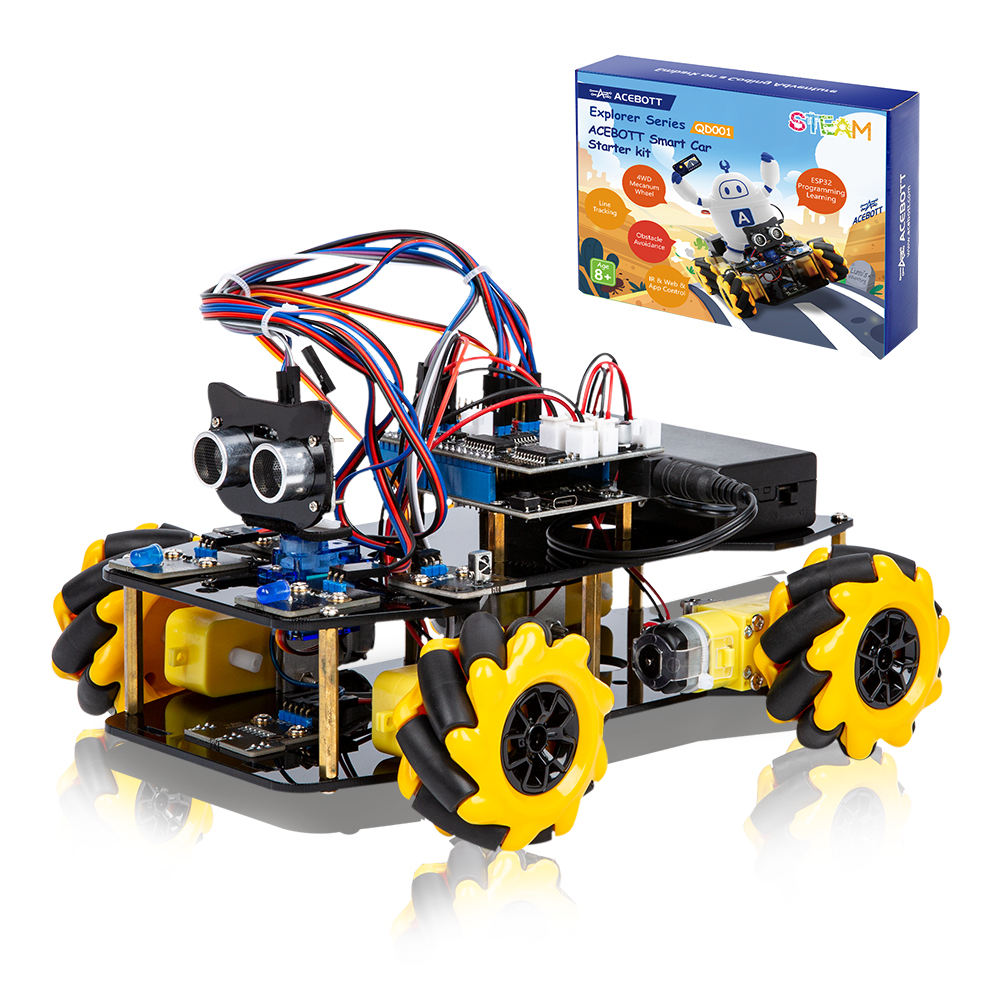 ACEBOTT China Made Stem Education Robot Car Set With GPS Starter Coding Toy ESP32 4WD WIFI APP DIY Robot Tracked Kit for Arduino