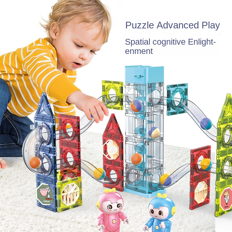 2024 DIY Stem Blocks Magnetic Electric Rolling Ball Building Blocks Ball Track Magnetic Blocks Building Toys With Music