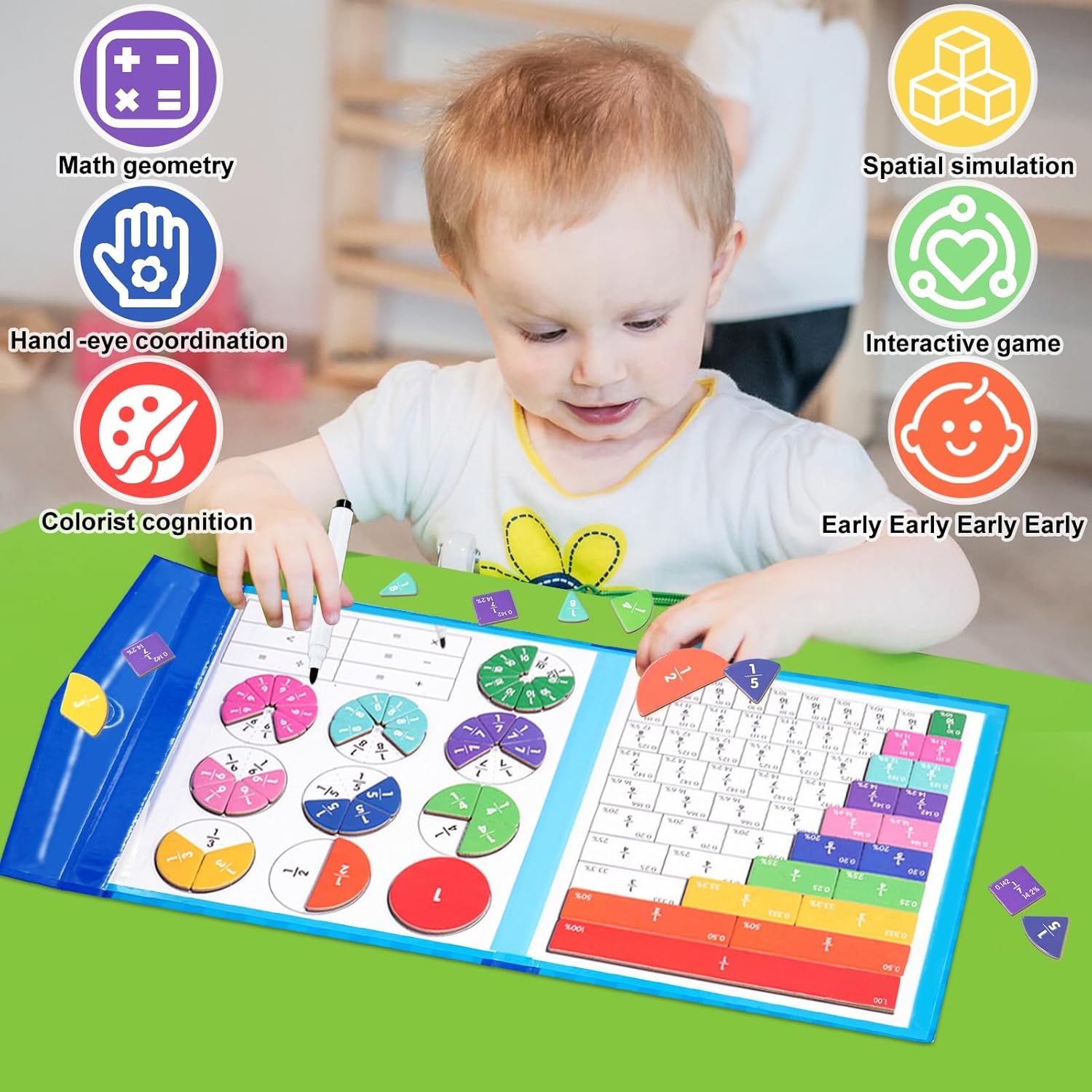 Interactive Home School Math Material Magnetic Fraction Tiles Set For Kids