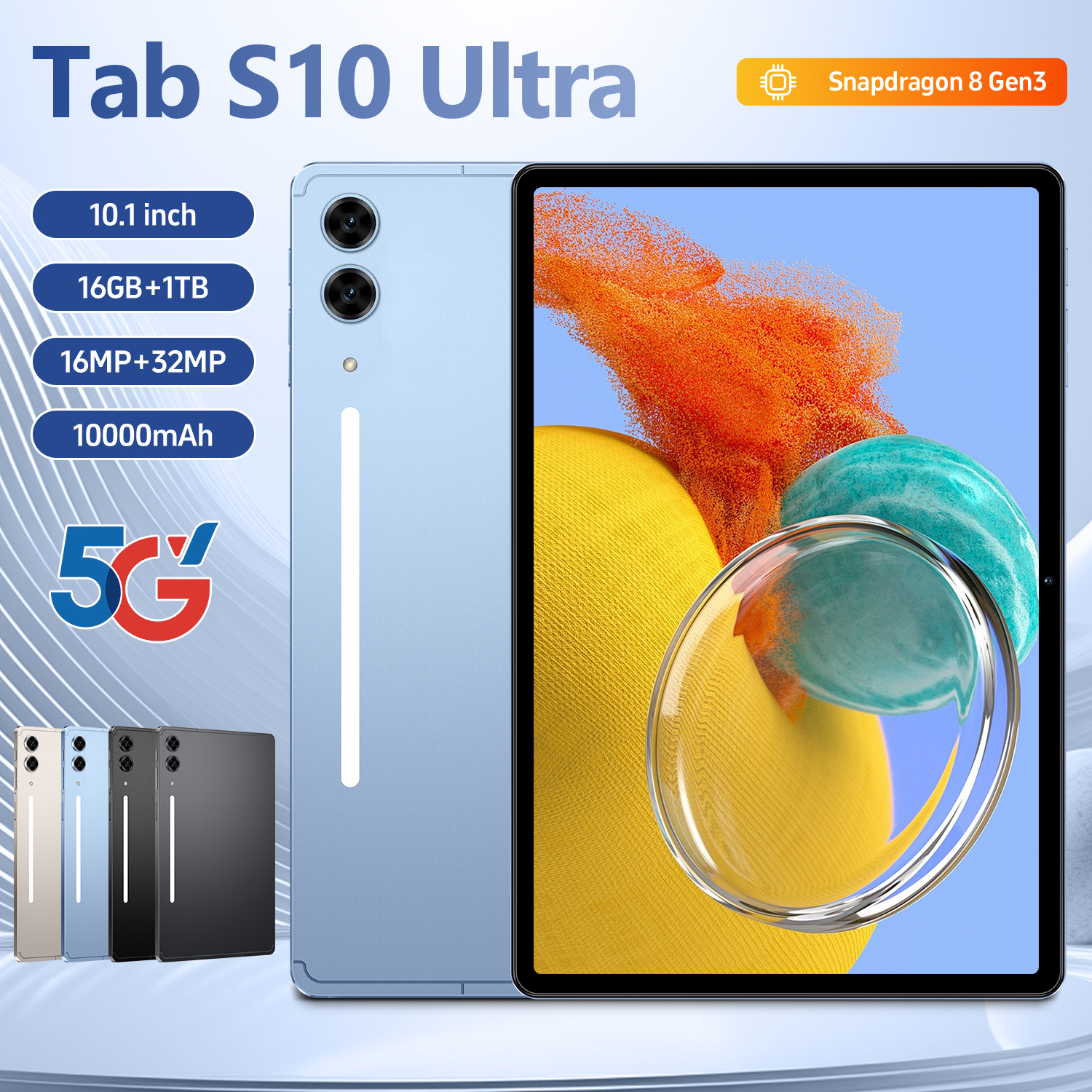 Tab S10 Ultra Tablet Kids 10.1" Capacitive Screen IPS Android 15 5G WiFi Dual Sim Octa Core MTK 16GB+1TB Entertainment Education