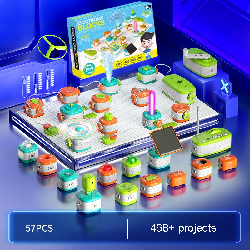 57 Parts STEM Electronics Exploration Blocks Kits 468+ Physical Science Experiment Circuit Link Blocks Projects DIY Building Toy