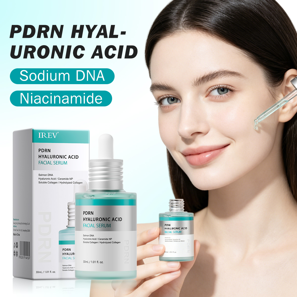 PDRN Serum With Salmon DNA, Hyaluronic Acid &amp; Collagen, Face Anti-Aging Firming, Plumping, Korean Recipe Skincare, 30ml