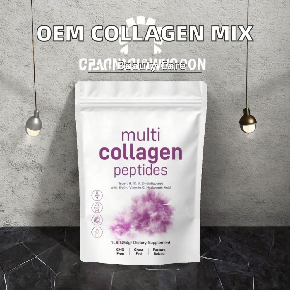 OEM Hydrolyzed Collagen Peptides Protein Powder Vitamin C Easy Dissolve Adult Beauty Supplement for Skin Brightening Immune
