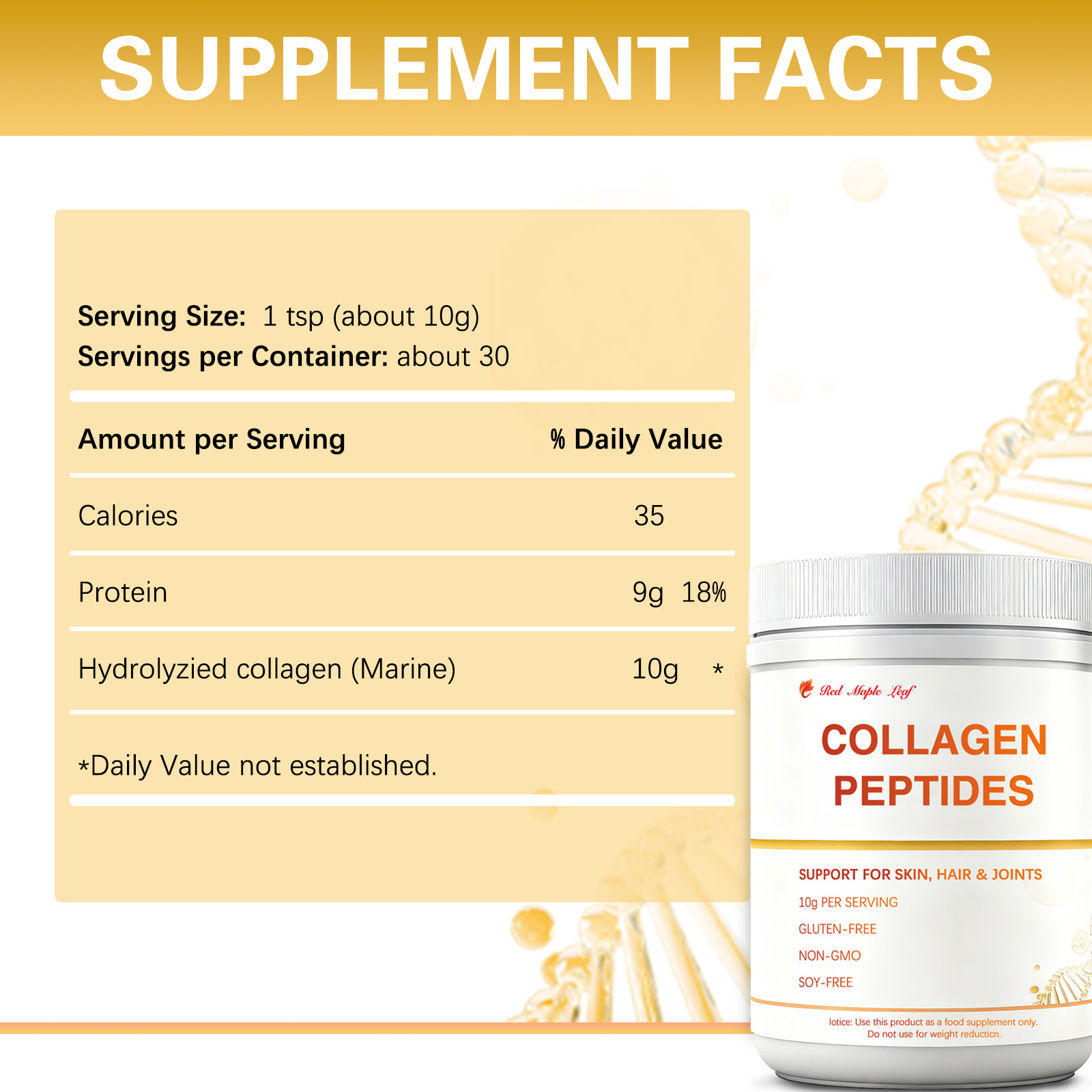 Hydrolyzed Marine Collagen Peptides Powder | 10g Bioactive Protein Per Serving for Skin, Hair, Nails &amp; Joint Support