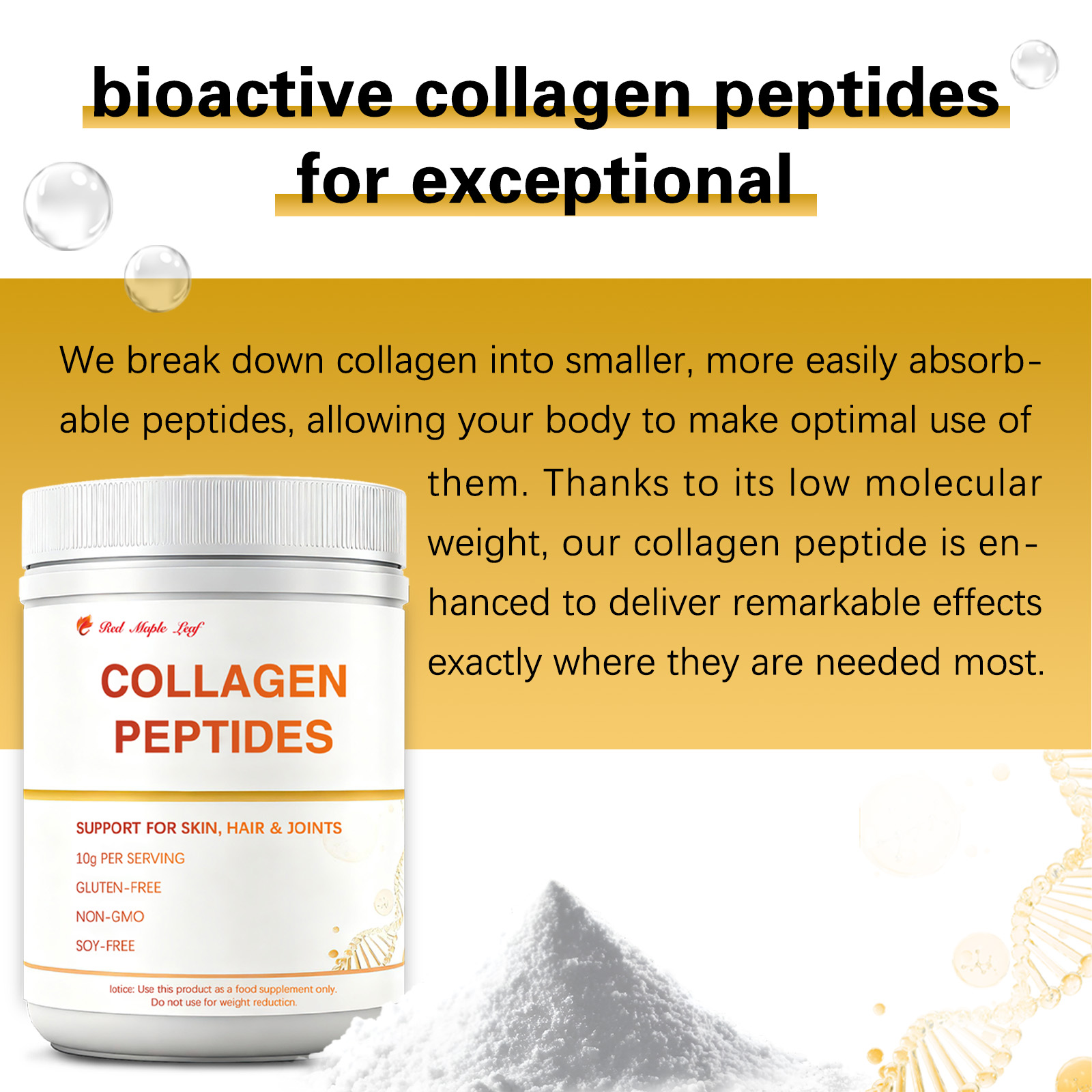 Hydrolyzed Marine Collagen Peptides Powder | 10g Bioactive Protein Per Serving for Skin, Hair, Nails &amp; Joint Support