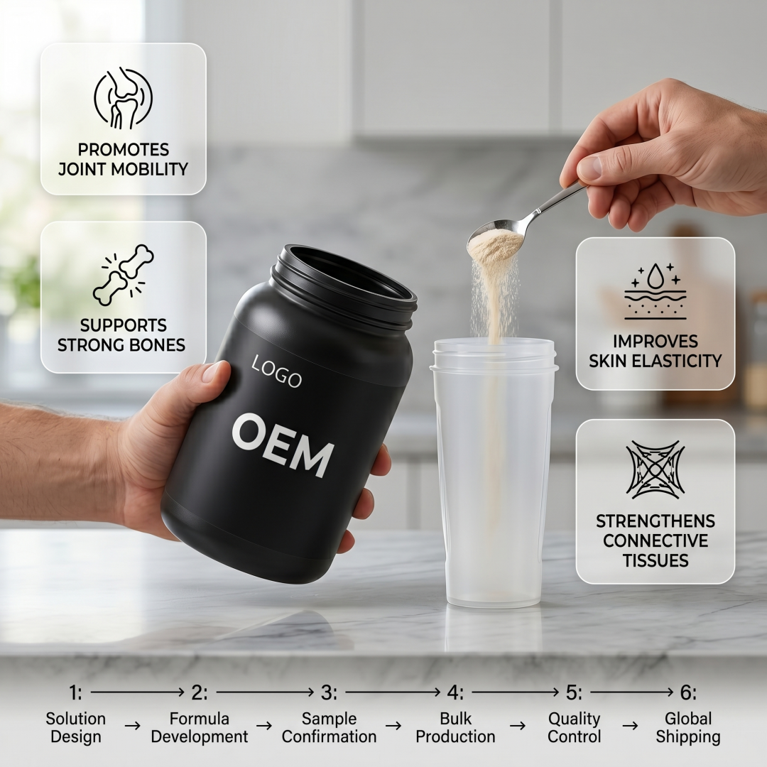 ISO ODM Custom Formula Premium Collagen Peptides Strong Bones Connective Tissue Workout Bulk Joint Support Protein Supplement
