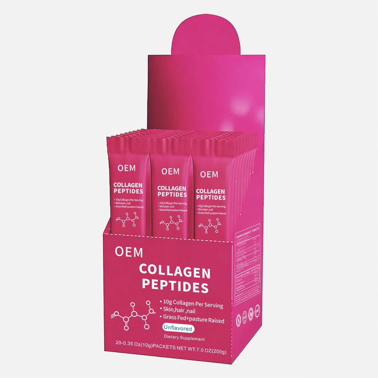 OEM Unflavored Collagen Peptides - 10g Grass Fed Protein Per Serving, 20 Stick Packs, Private Label Ready