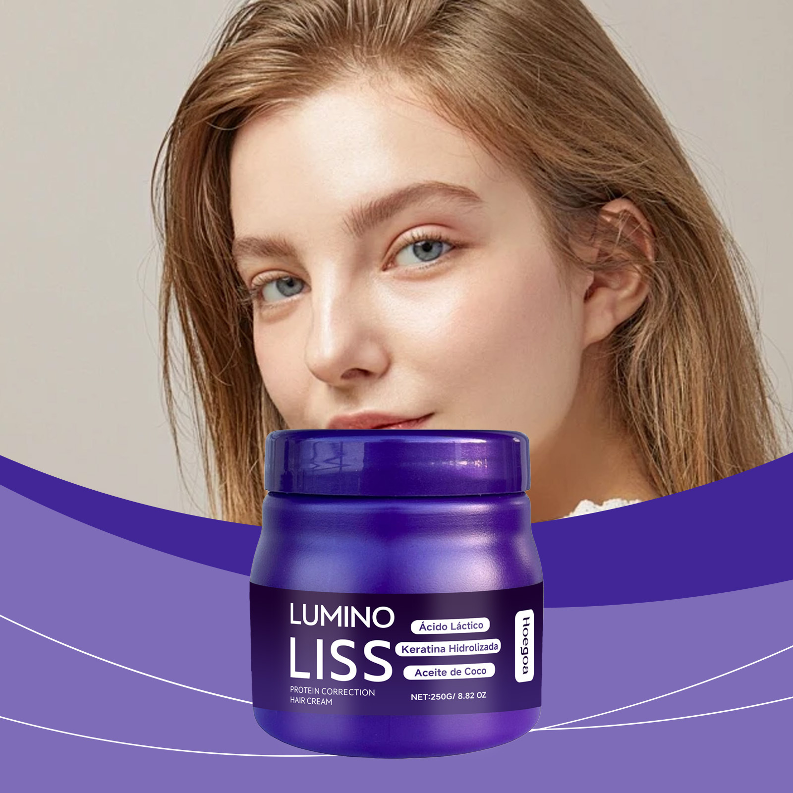 HOEGOA Anti-Aging Protein Straightening Cream Lactic Acid Hydrolyzed Keratin Nourishes Smooths Creates Silky Weighty Locks