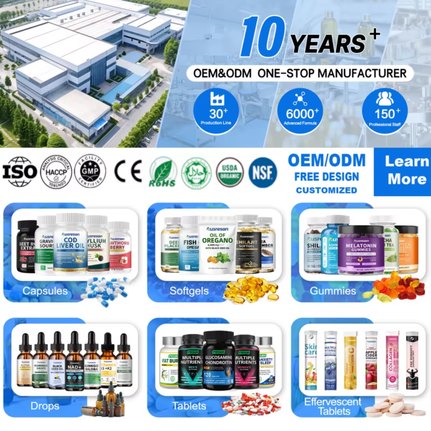 Ausreson OEM Halal Hydrolyzed Vital Proteins Collagen Powder Supports Healthy Hair Skin Nails Collagen Protein Peptide Powder