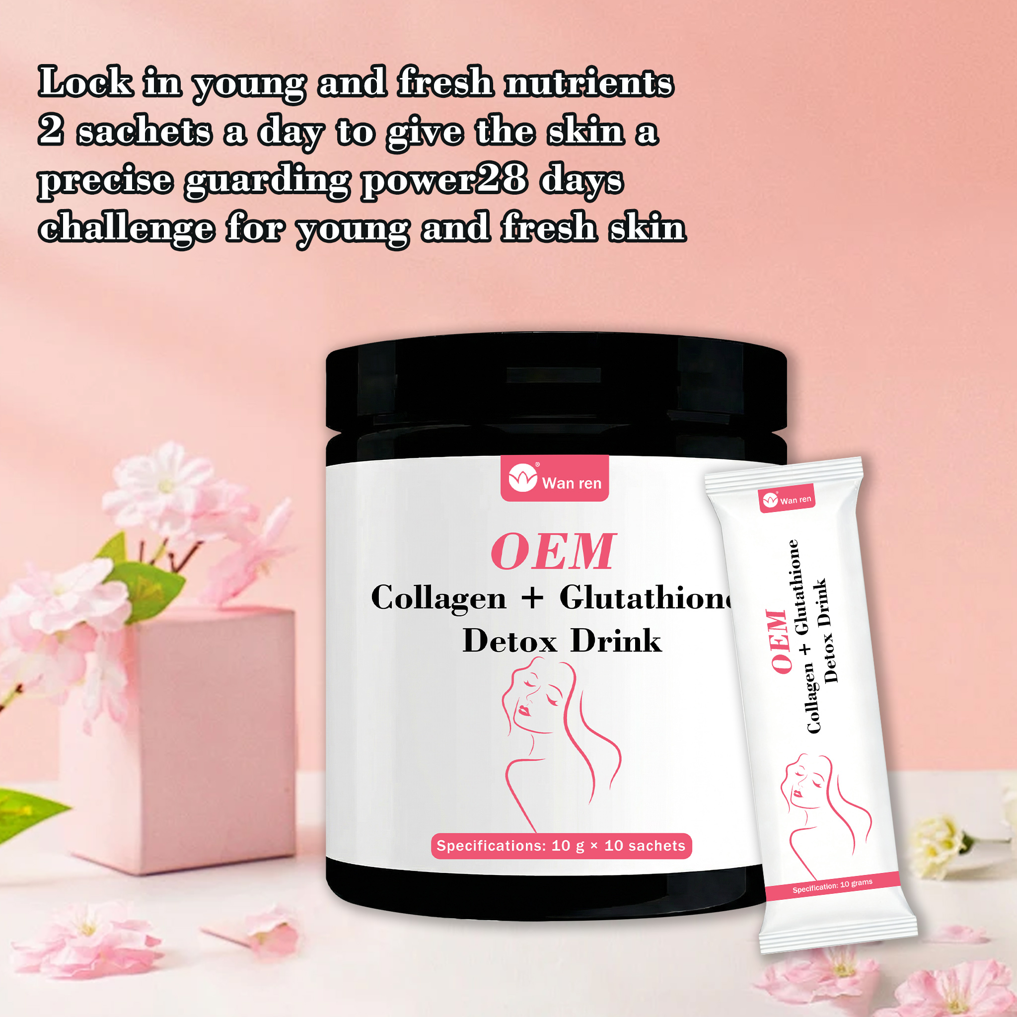 OEM Bovine 90% Low Molecular Weight Hydrolyzed Protein Collagen Peptides Glutathione Detox Powder for Skin Hair Joint Support