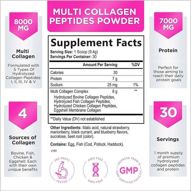 OEM Private Label Collagen Powder Multi Collagen Protein Powder Hyaluronic Acid Vitamin C Supplement Beauty Skin Hair Grown