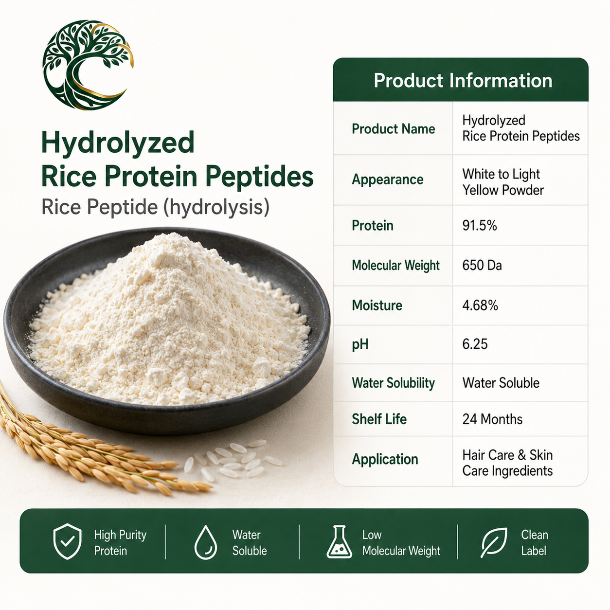 YUSAIL Standardized Hydrolyzed Rice Protein Peptides Powder Food Grade 100% Water Soluble Cosmetic Ingredient Bagged Supply
