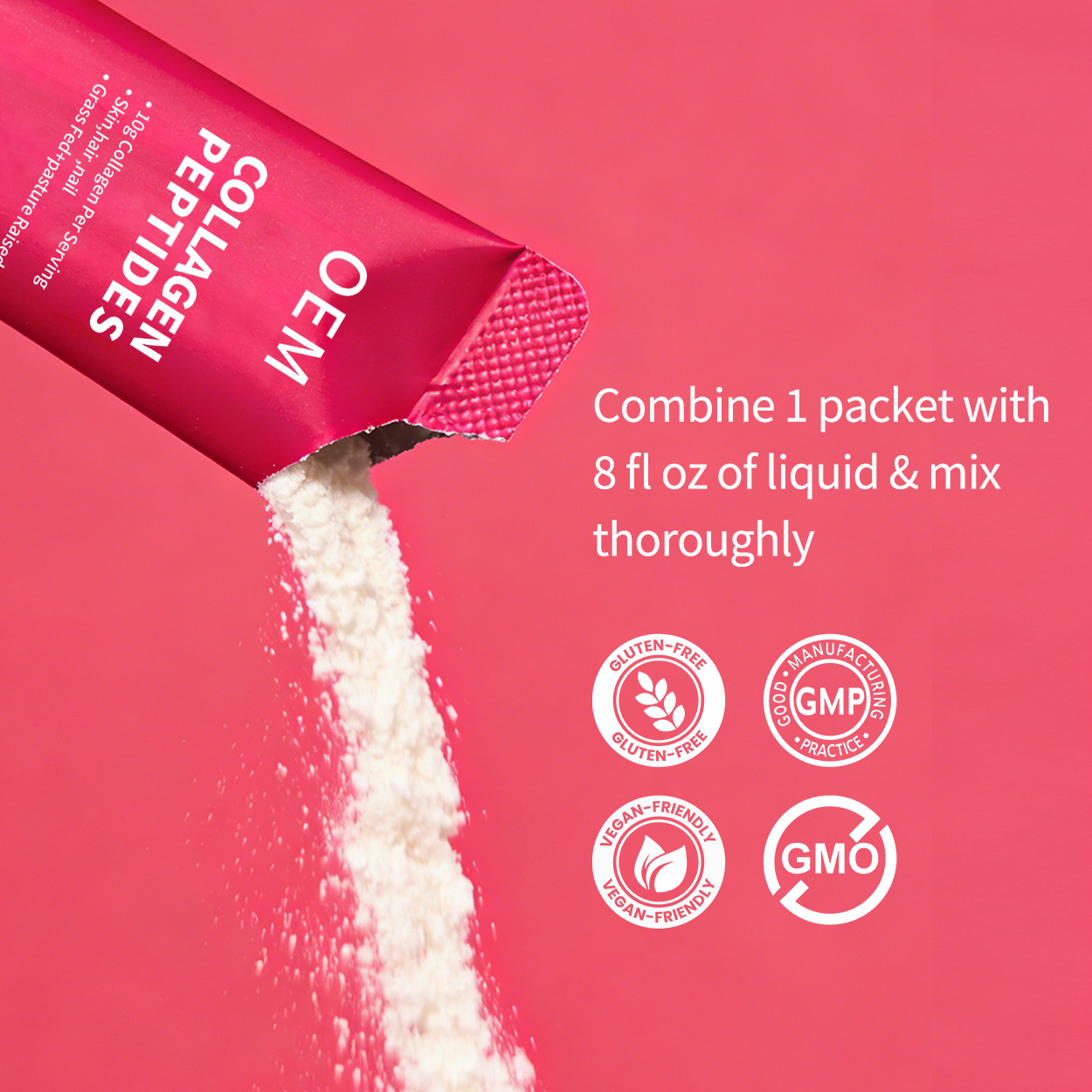 OEM Unflavored Collagen Peptides - 10g Grass Fed Protein Per Serving, 20 Stick Packs, Private Label Ready