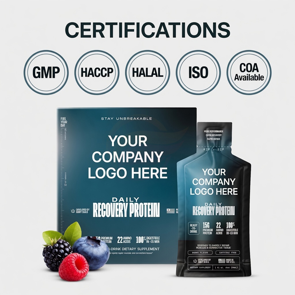 Private Label Liquid Collagen Protein Shot 15g Ready To Drink Recovery Protein Supplement Energy Booster
