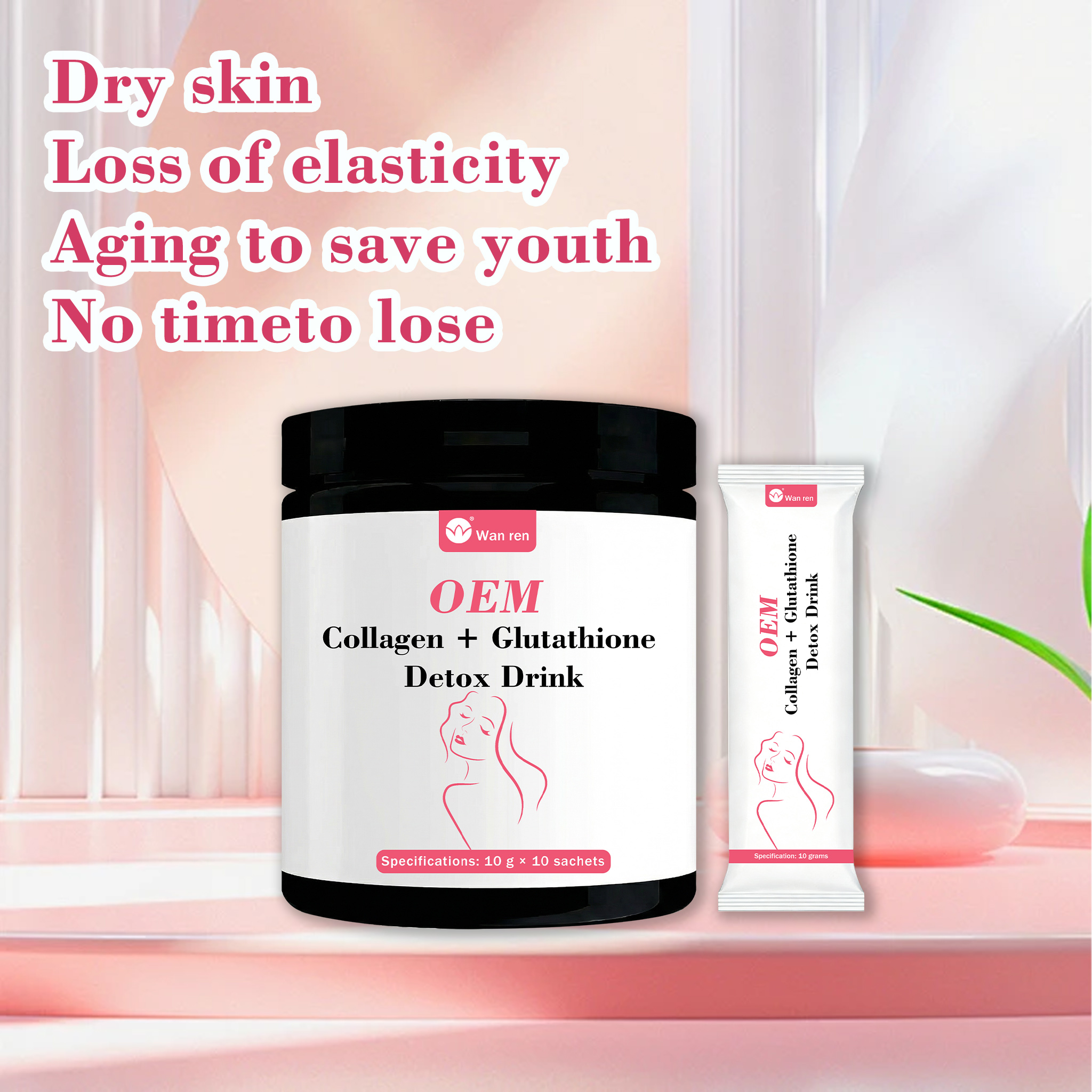 OEM Bovine 90% Low Molecular Weight Hydrolyzed Protein Collagen Peptides Glutathione Detox Powder for Skin Hair Joint Support