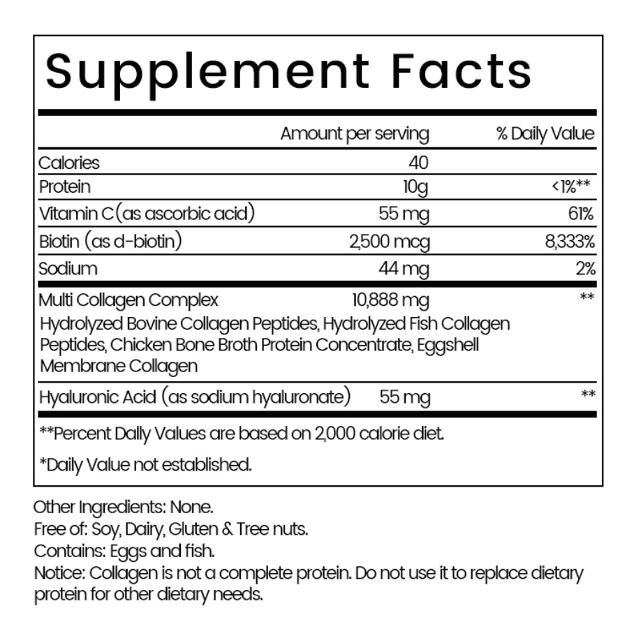 Private Label OEM Hydrolyzed Collagen Peptides Powder Multi Collagen Protein Powder for Skin Type I,II,III,V,X with Biotin