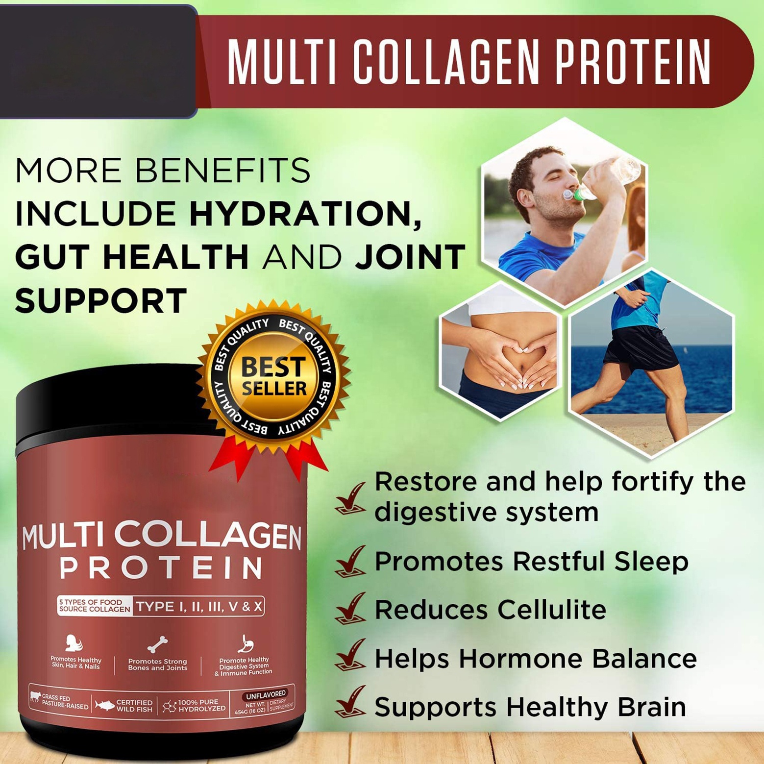 OEM ODM Support Healthy s Bone and Post Workout Recovery Multi Protein Hydrolyzed Collagen Peptide Powder for Drinks