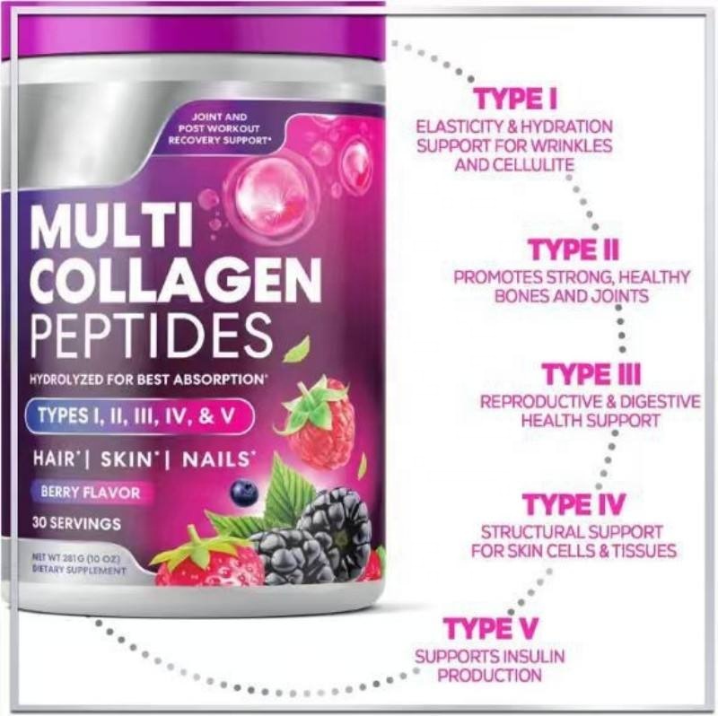 OEM Private Label Collagen Powder Multi Collagen Protein Powder Hyaluronic Acid Vitamin C Supplement Beauty Skin Hair Grown