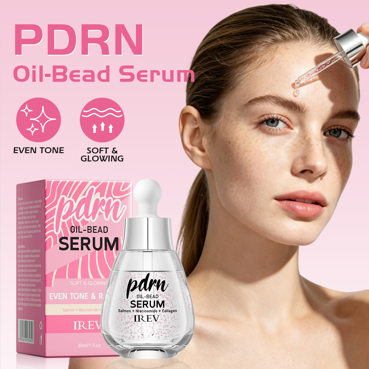 Wholesale PDRN Salmon Facial Oil Beads Serum With Niacinamide Collagen for Glow &amp; Whitening All Skin Types