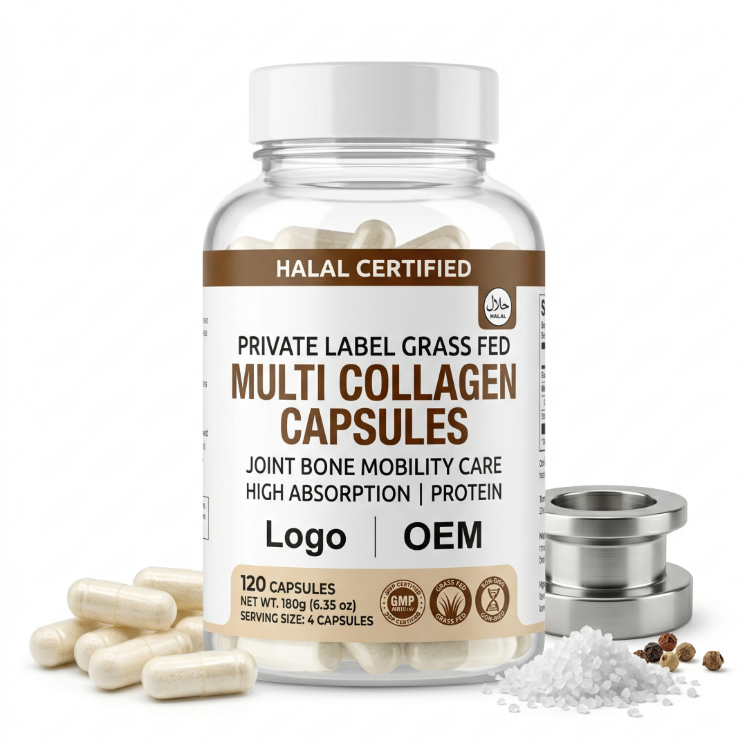 Halal Certified Private Label Flexible MOQ Grass Fed Joint Bone Mobility Care High Absorption Protein Multi Collagen Capsules