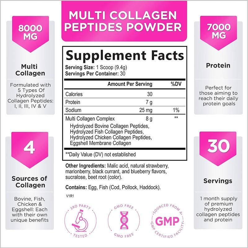Whitening Collagen Supplement Powder Cranberry Collagen Powder Bulk Fish Bovine Collagen Peptides Powder For Skin Nail Hair