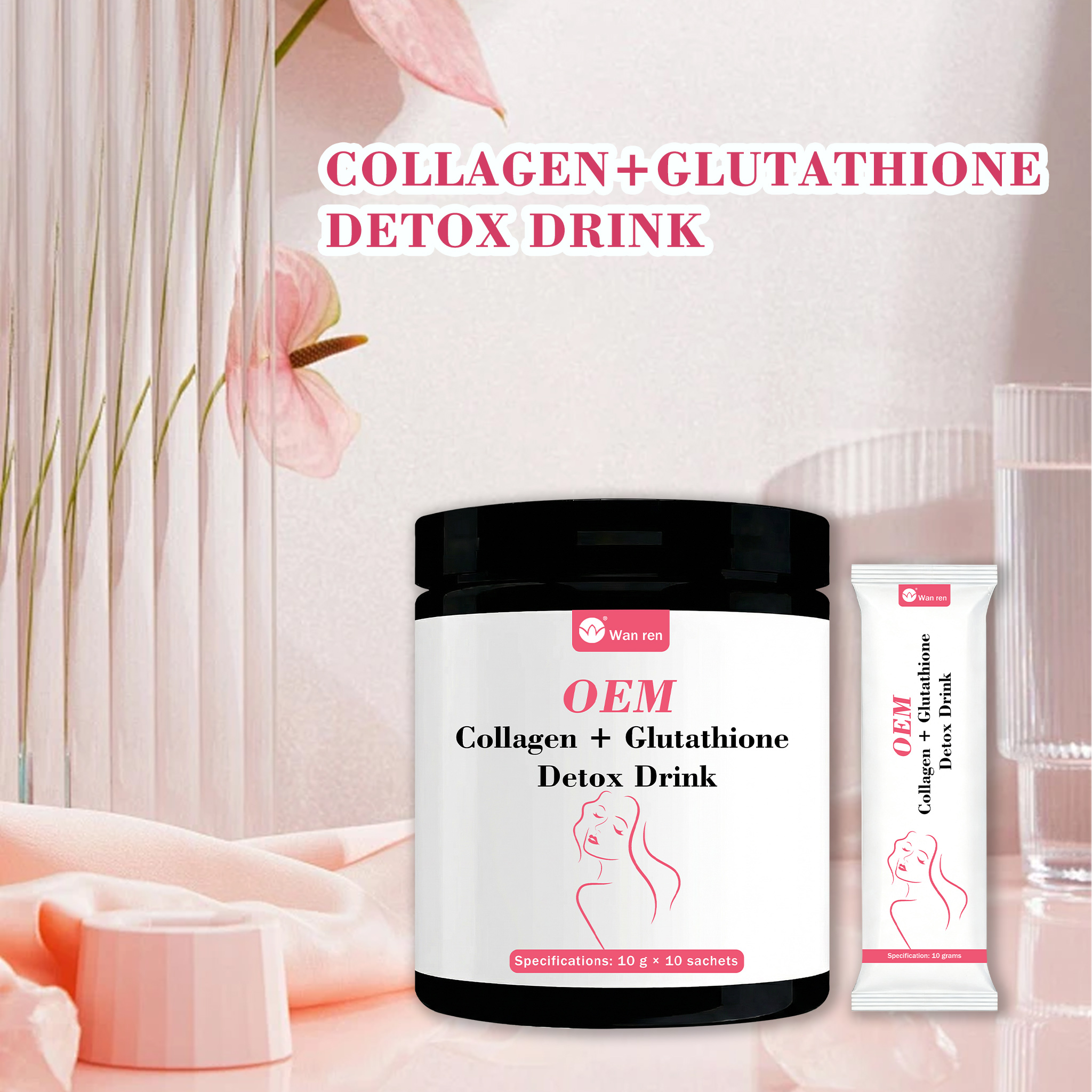 OEM Bovine 90% Low Molecular Weight Hydrolyzed Protein Collagen Peptides Glutathione Detox Powder for Skin Hair Joint Support