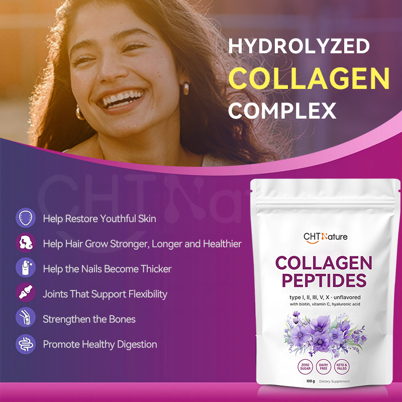 CHTNature OEM Biotin Vitamin C Hyaluronic Acid Hydrolyzed Multi Collagen Peptides Powder