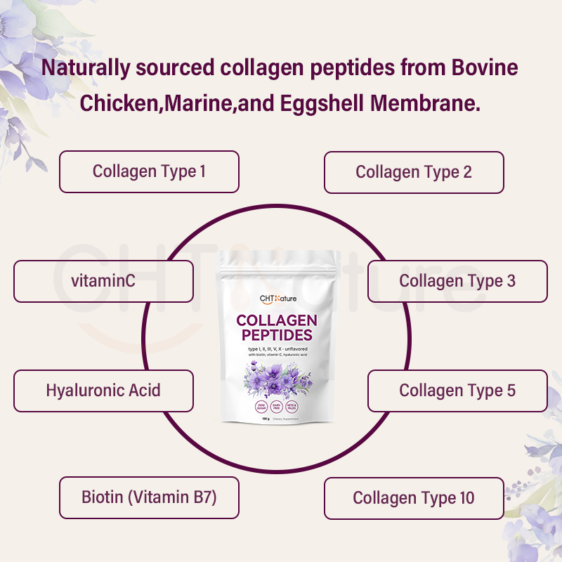 CHTNature OEM Biotin Vitamin C Hyaluronic Acid Hydrolyzed Multi Collagen Peptides Powder