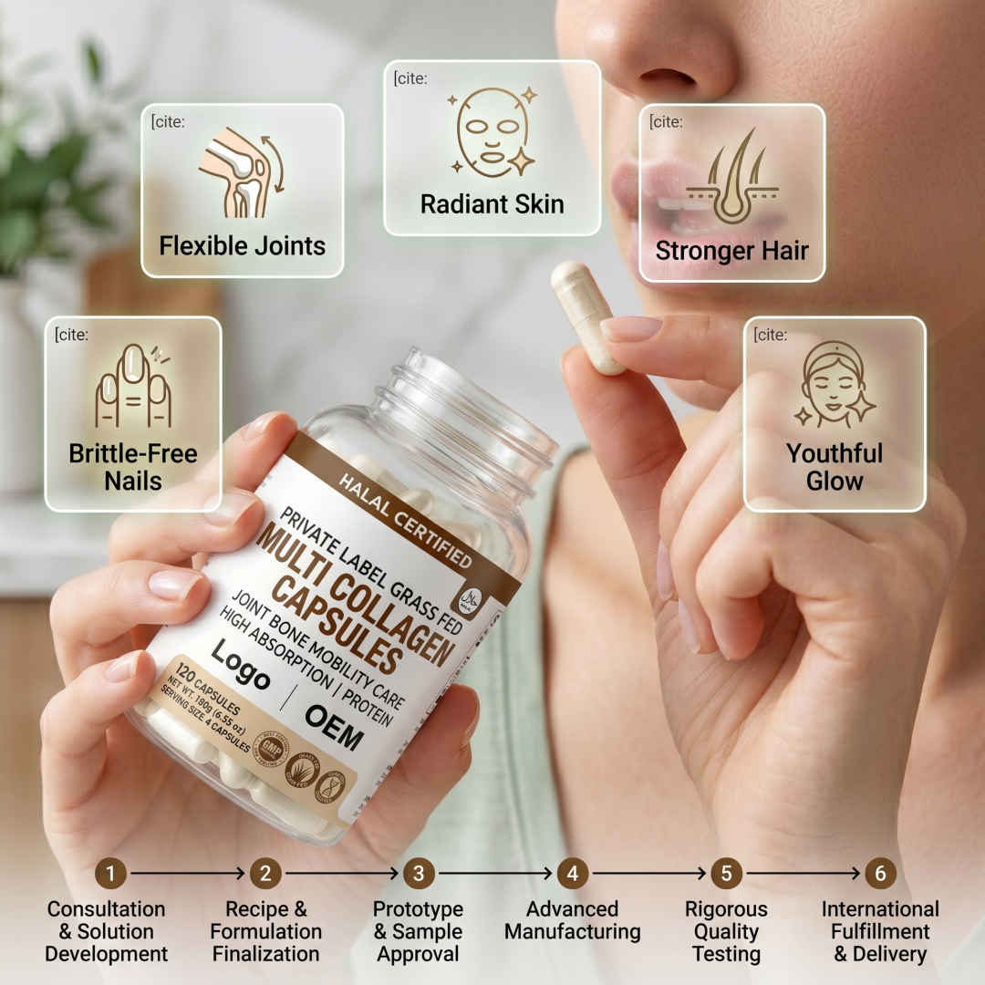 Halal Certified Private Label Flexible MOQ Grass Fed Joint Bone Mobility Care High Absorption Protein Multi Collagen Capsules