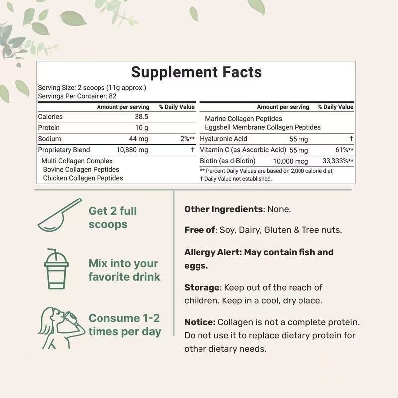 OEM Private Label Multi Collagen Peptide Powder Hydrolyzed Protein Supplement for Hair Skin Nails & Joint Support Wholesale
