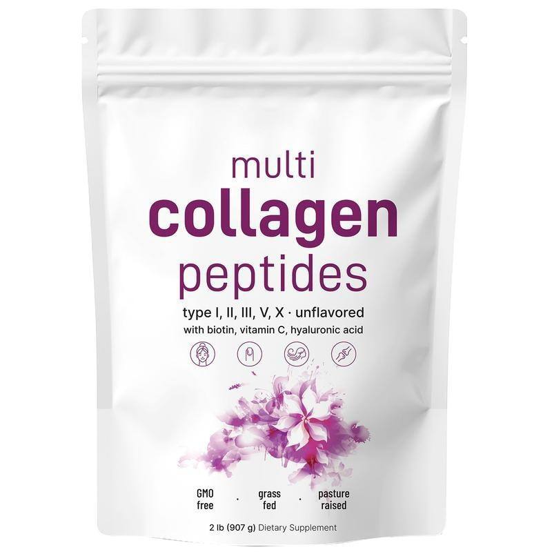 OEM Multi Collagen Peptides Powder Hydrolyzed Protein Peptides Hyaluronic Acid Biotin Vitamin C Natural Skin Beauty Product 2lb