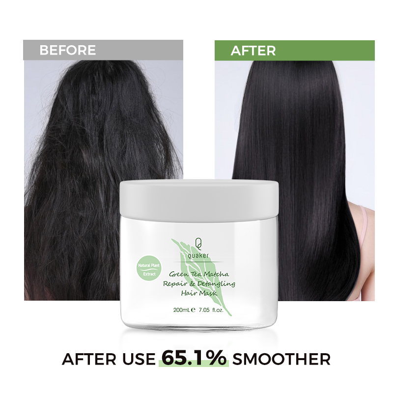 Qquaker Organic Repair Green Tea Matcha Hair Mask Treatments Protein Vitamins Hair Masque for Damaged Hair