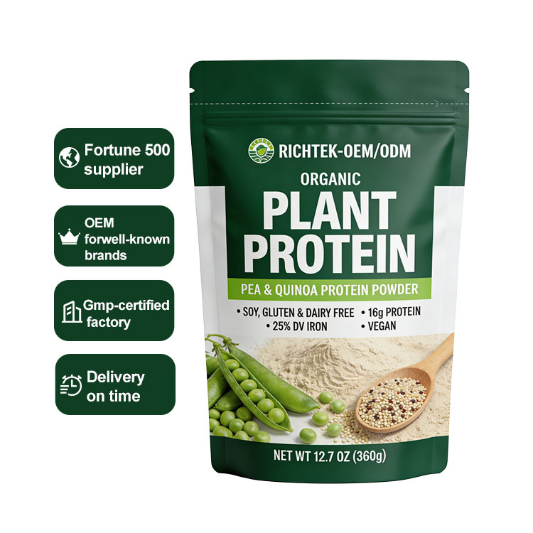 Richtek OEM Natural Vegan Pea Protein Powder Custom Flavor Private Label Sugar Free Dairy Free Plant Based Protein Supplement