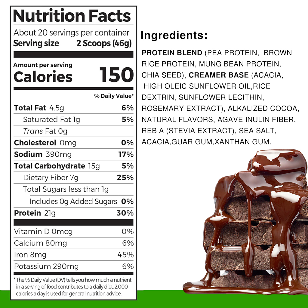 RICHTEK OEM/ODM Vegan Protein Powder 21g Plant Protein, 6g Prebiotic Fiber, No Added Sugar, Non-GMOf Or Shakes &amp; Smoothies