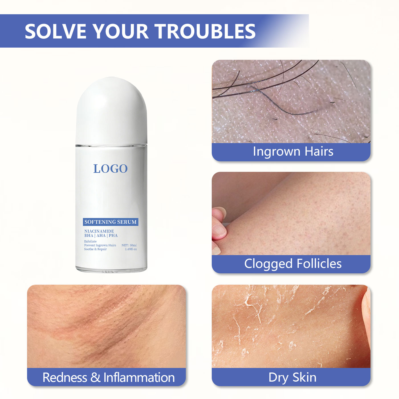 50ml BHA AHA PHA Skin Softener Serum Exfoliate Prevent Ingrown Hairs Softening Serum Soothe &amp; Repair Pdrn Serum