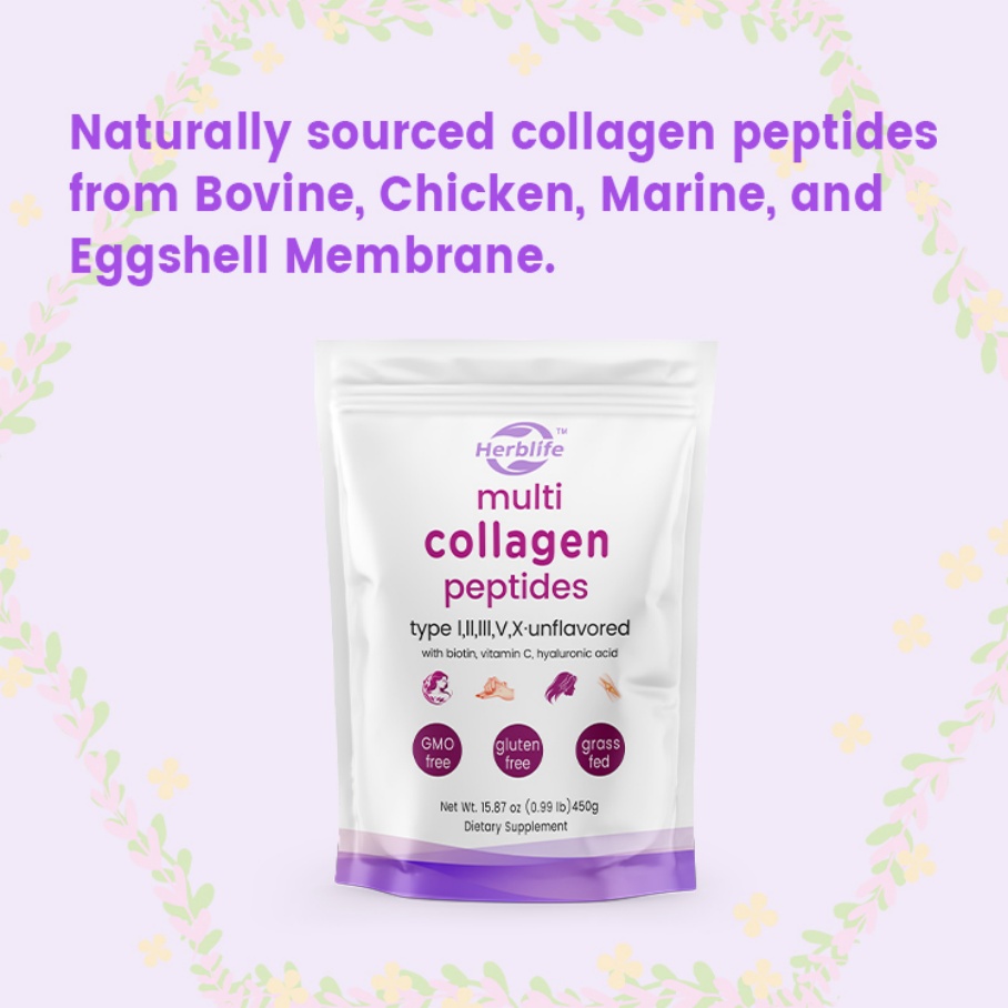 Private Label OEM Hydrolyzed Collagen Peptides Powder Multi Collagen Protein Powder for Skin Type I,II,III,V,X with Biotin