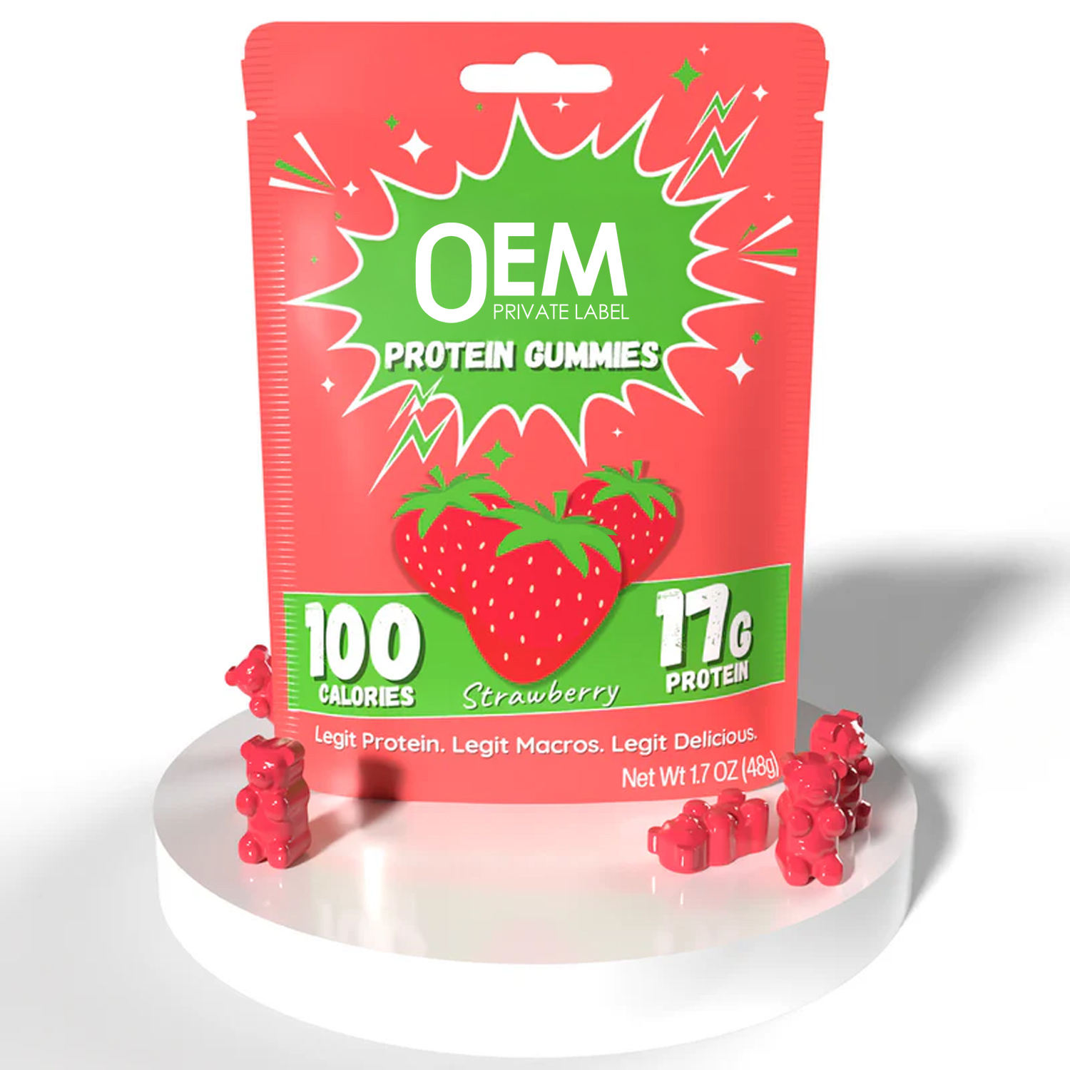 Custom Logo Pre Workout Protein Gummies Sports Supplement High Protein Gummies Electrolyte Sugar Free Adult Whey Protein Gummies