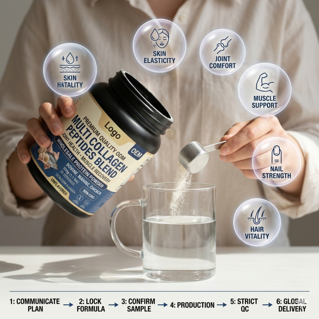 Premium Quality ODM Bovine Marine Multi Collagen Peptides Blend Joint Health Muscle Recovery Wholesale Protein Adult Teenagers