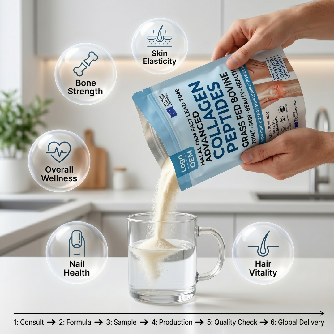 Halal OEM Fast Lead Time Advanced Collagen Peptides Grass Fed Bovine Joint Skin Beauty Health Non GMO Dietary Supplement Powder