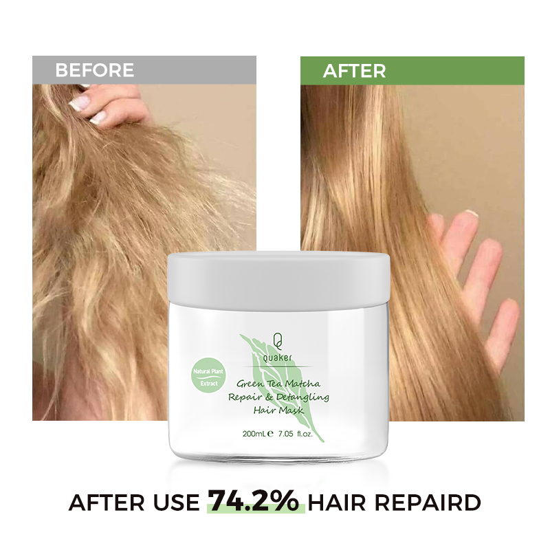 Qquaker Organic Repair Green Tea Matcha Hair Mask Treatments Protein Vitamins Hair Masque for Damaged Hair