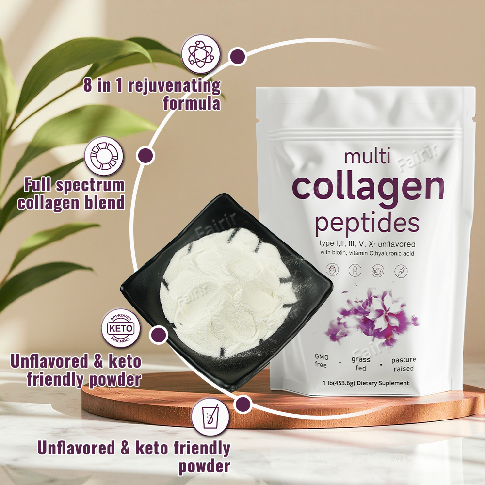 Wholesale Multi Collagen Peptides Powder 1lb - Non-GMO Grass Fed Hydrolyzed Protein with Biotin &amp; Hyaluronic Acid Ready to Ship